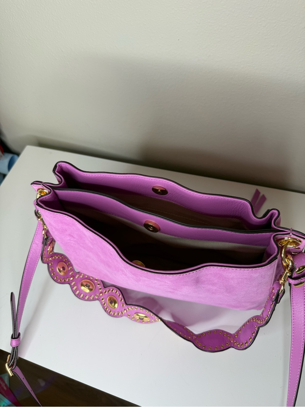 Aimee Kestenberg Bloom Suede Shoulder Bag with Studded Strap - Picture 12 of 14